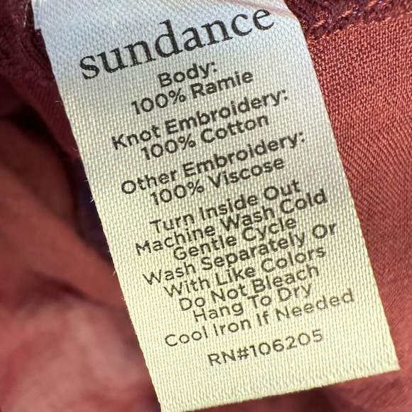Sundance Christiane Embroidered Blouse PM Burgundy Purple Boho Ramie Top $138 - Picture 11 of 14